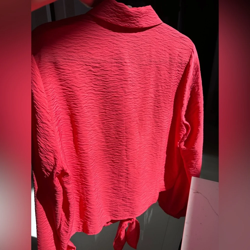 Michael Kors Red Button-Down Shirt with Tie Front - Picture 7 of 8